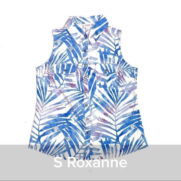 LuLaRoe Tops - Lularoe Roxanne Snap Button Tank Palm Leaves Print - Size Small